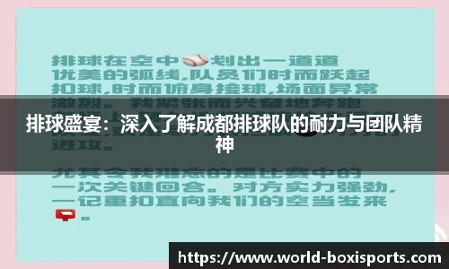 排球盛宴：深入了解成都排球队的耐力与团队精神